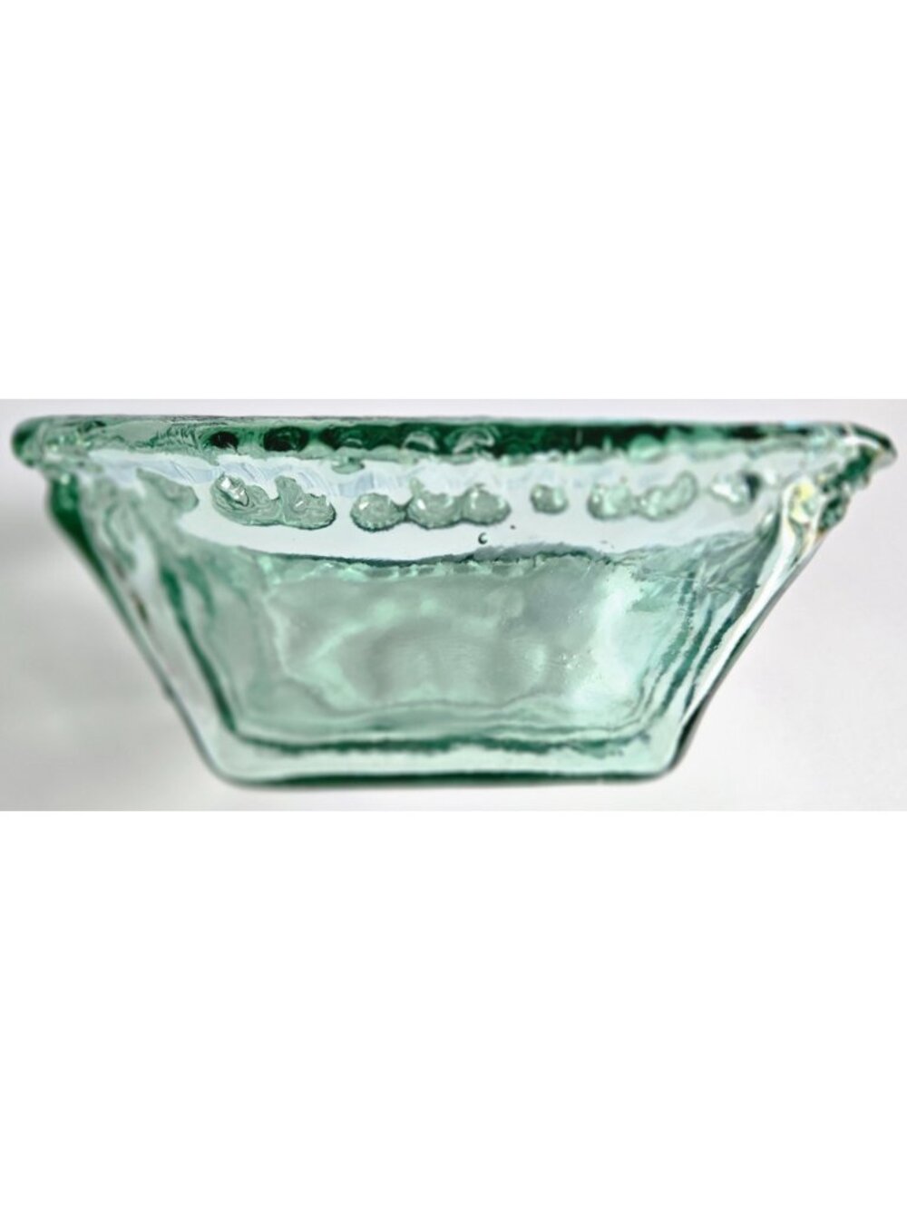 Square Green Recycled Glass Bowl Approximately 7" Square x 3" deep w/Cut Outs - Picture 6 of 9